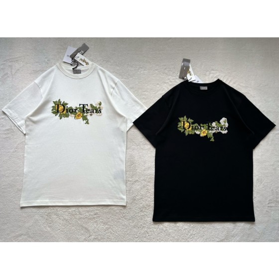 Dior Heavy Industry Floral Embroidery Round Neck Short Sleeve